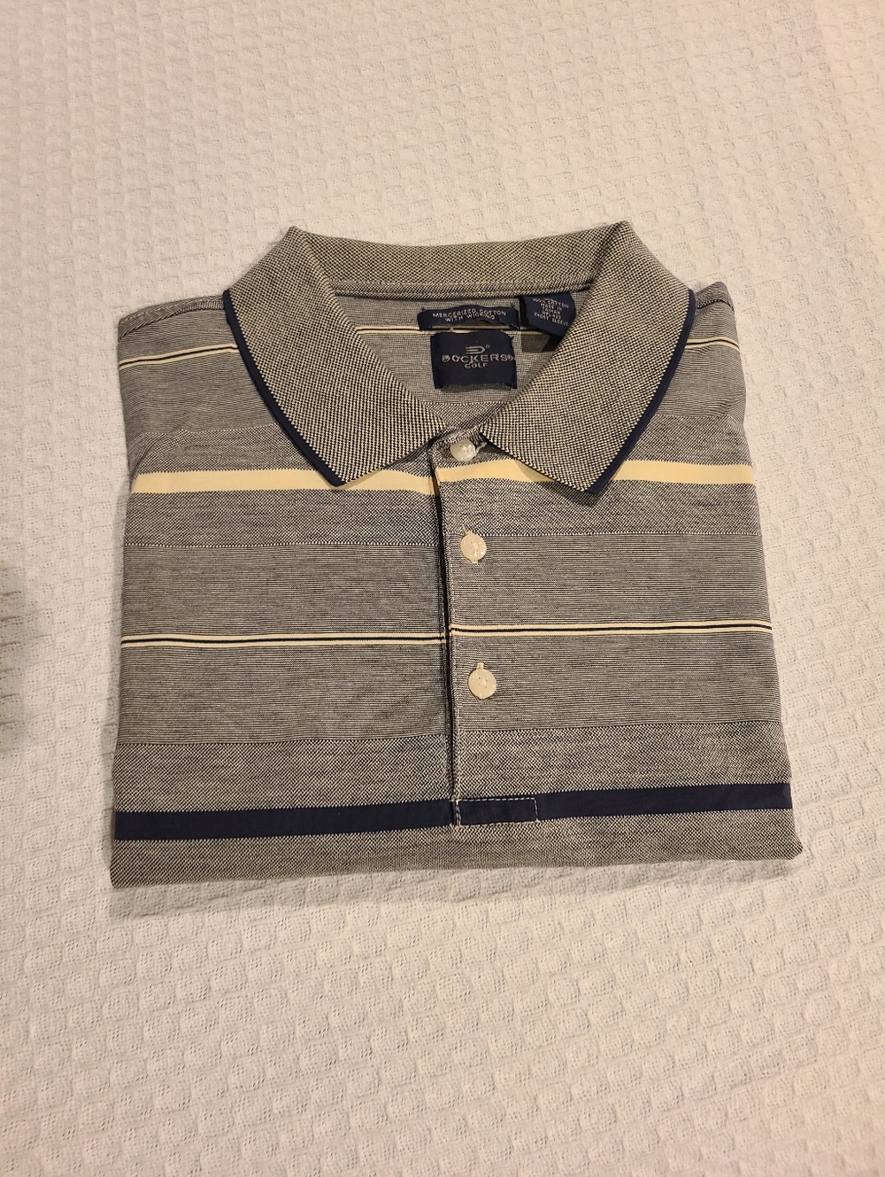 Dockers Men’s Grey Polo with Cream and Navy Stripes
